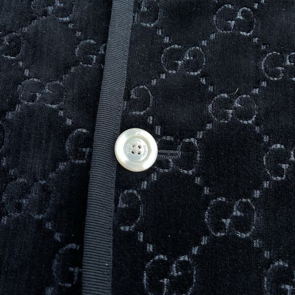 Gucci Black Velvet Monogram Blazer Mens Size 46 Pearlescent Buttons - Picture 2 of 14